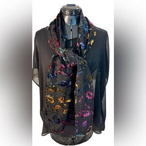 Black Floral Metallic Long Scarf